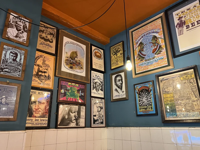 Original concert posters from Texas venues, including the Armadillo World Headquarters